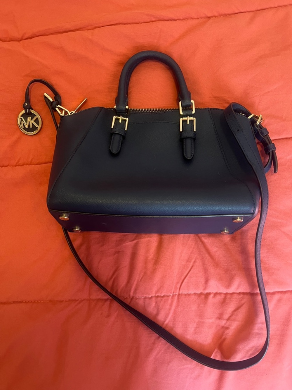 Michael Kors Black Leather Studded Satchel with Gold Hardware - Picture 3 of 4